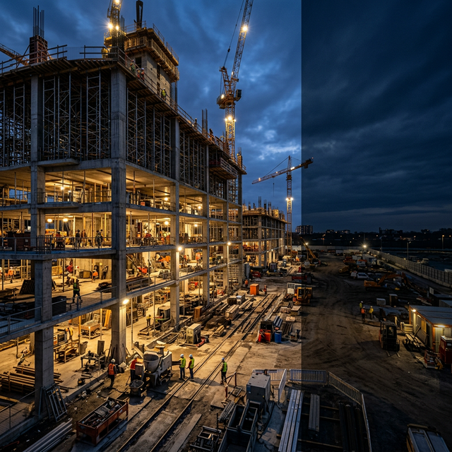 Construction site at dusk